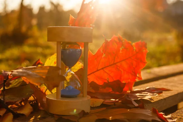 Hourglass Autumn Background Close — Stock Photo, Image