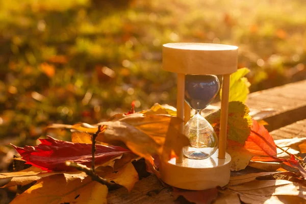 Hourglass Autumn Background Close — Stock Photo, Image