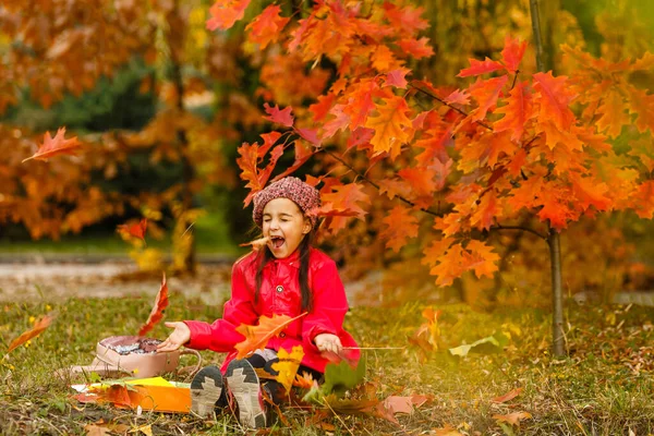 Осінній Портрет Милої Маленької Кавказької Дівчинки — стокове фото