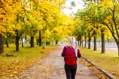 Bir fincan sıcak kahve ya da sonbahar sarı yapraklı çay