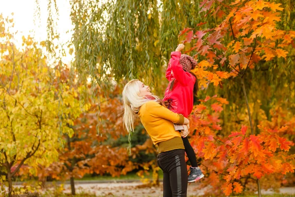 Madre Sua Bambina Divertono Autunno — Foto Stock