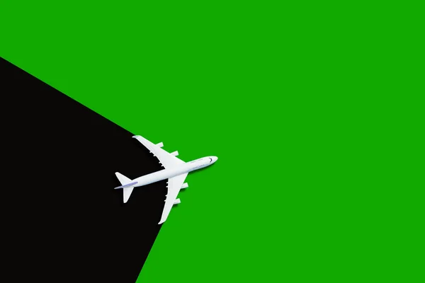 White Plane Airplane Color Background Copy Space Top View Flat — Stock Photo, Image