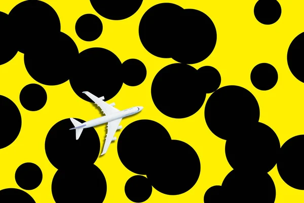 白色平面 有彩色背景的飞机 有复制空间 最小样式设计 3D渲染 休假概念 — 图库照片