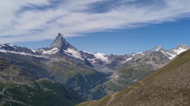 Very Beautiful Nature Matterhorn Mountain Switzerland Alps View Zermatt Moving — стоковое видео