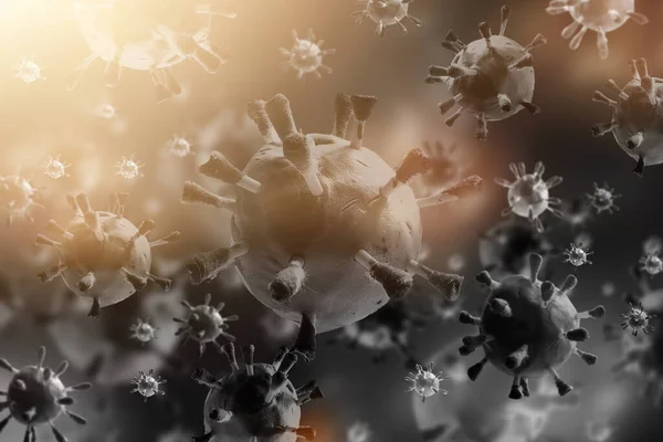 Coronavirus 2019-nCov novel coronavirus concept resposible for asian flu outbreak and coronaviruses influenza as dangerous flu strain cases as a pandemic. Microscope virus close up. 3d rendering.