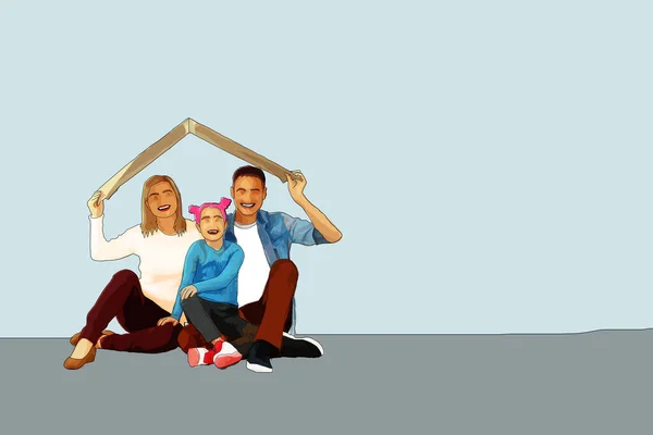 Šťastná rodina, otec, matka a dcera, ilustrace — Stock fotografie