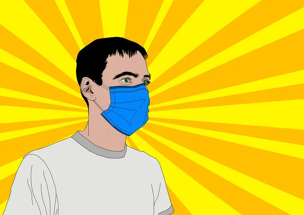 インフルエンザを防ぐために顔に医療マスクをした若い男 — ストック写真