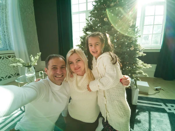 Famiglia Natale Mas Inverno Felicità Concetto Persone Famiglia Sorridente Con — Foto Stock