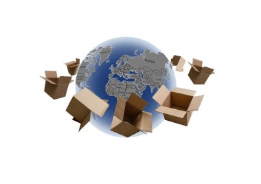 Kargo gemisinin kargo konteynırı taşıması ve ihracat malları için kargo limanından diğer okyanus konseptine nakliye gemisi ve dünya teknolojisi etrafında kablosuz bağlantı. .