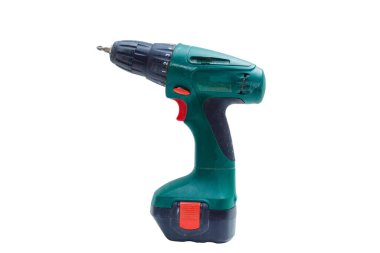 Beyaz arka planda elektrikli tornavida, tornavida.