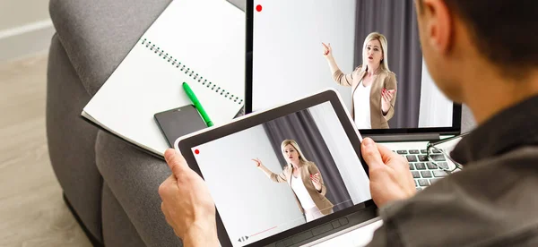 Vídeo Lições Tela Tablet Aprender Line — Fotografia de Stock
