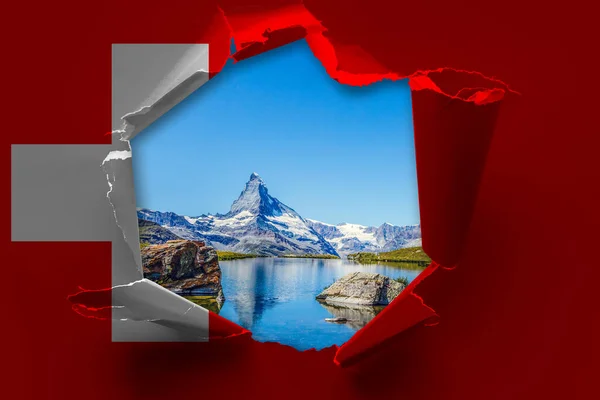 Natura Attraverso Bandiera Della Svizzera — Foto Stock