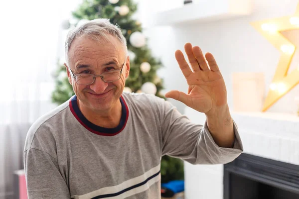 Technology Blogging People Concept Happy Smiling Senior Man Recording Video — Stock Photo, Image