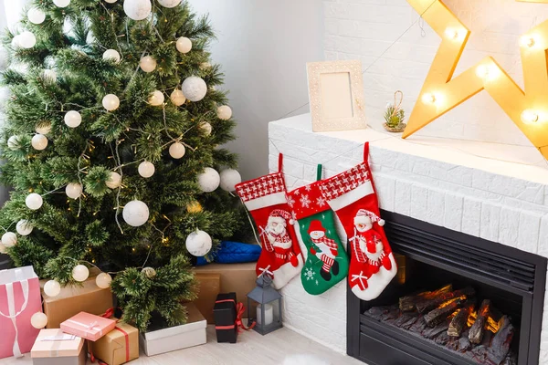 Christmas Stocking Fireplace Background — Stock Photo, Image