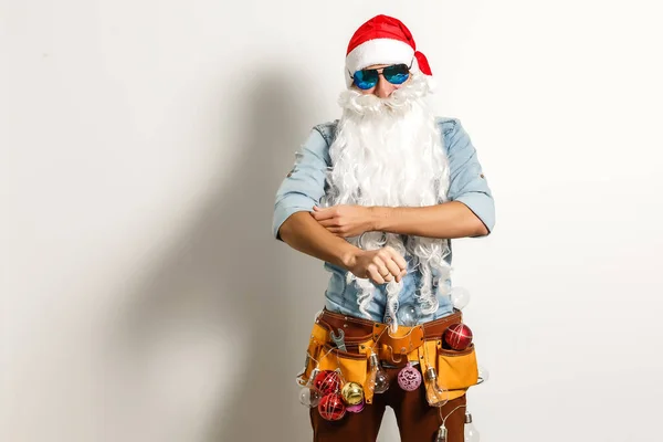 Weihnachtsmann Mit Bauwerkzeug Weihnachtsmann — Stockfoto