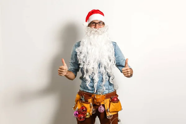 Weihnachtsmann Mit Bauwerkzeug Weihnachtsmann — Stockfoto