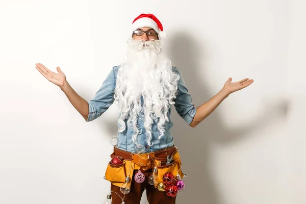 Santa Claus Mladý Šťastný Emocionální Santa Man Vítěz Gesta Vzorec — Stock fotografie