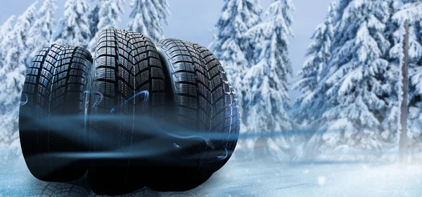 Four Black Tires Winter Tire Snowfall — Stock Photo, Image