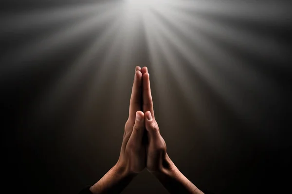 Man Hands Praying Dark Background — Stock Photo, Image