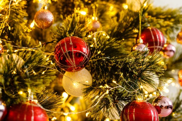 Albero Natale Decorazione Albero Natale Illuminato Sfondo — Foto Stock