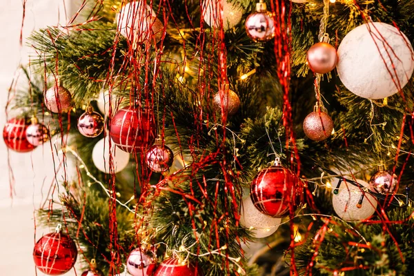 Kerstboom Decoratie Kerstboom Verlicht Achtergrond — Stockfoto