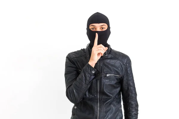 Tjuv Mask Som Visar Tecken Tystare — Stockfoto