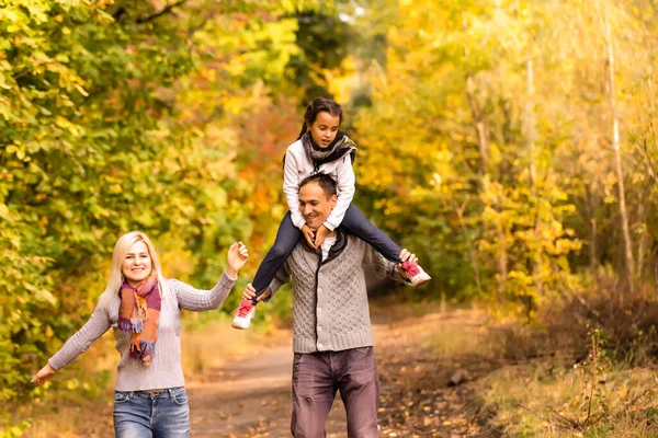 Famille Heureuse Amuser Plein Air Dans Parc Automne Sur Fond — Photo