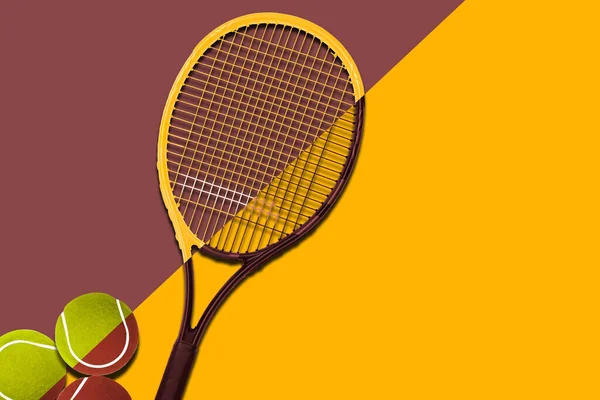 黒ラケットの下でテニスボール バイオレットの背景 コンセプトスポーツ 高品質の写真 — ストック写真
