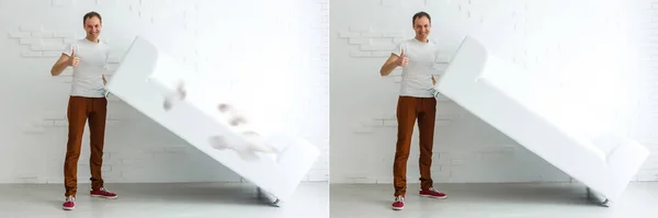 Prozess Der Tiefen Möbelreinigung Beseitigung Von Schmutz Vom Sofa Waschkonzept — Stockfoto