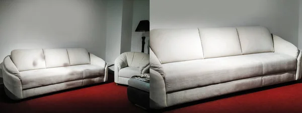 Leather clean and dirty sofa before and after. Dust, neatness.