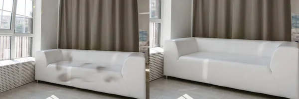 clean and dirty sofa before and after, Cleaning service clean sofa with professional equipment