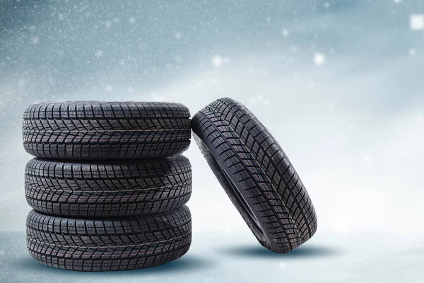 Winter Tyre Cover Lights Blue Snow Background — Stock Photo, Image