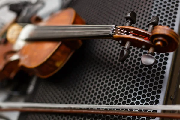 Dettaglio Violino Strumento Musicale Sfondo Scuro Vista Dall Alto — Foto Stock