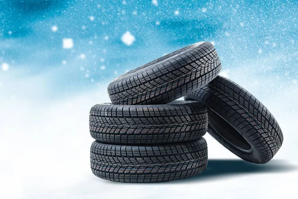 Winter Tyre Cover Lights Blue Snow Background — Stock Photo, Image