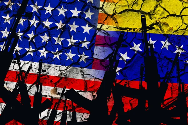 Several Automatic Rifles Raised Background Venezuelan Flag High Quality Photo — Stock Photo, Image