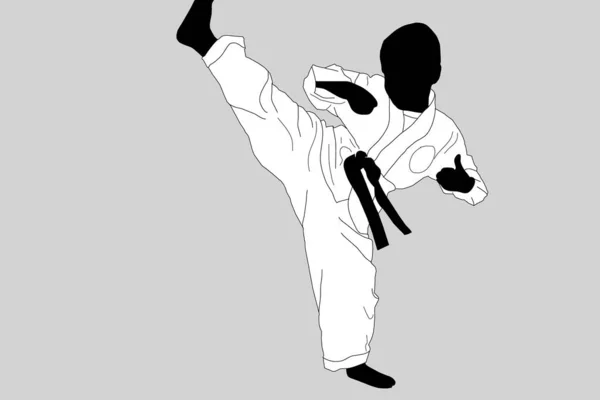 Cartoon Illustration Eines Jungen Afroamerikanischen Kampfkünstlers Der Einen Spinning Back — Stockfoto