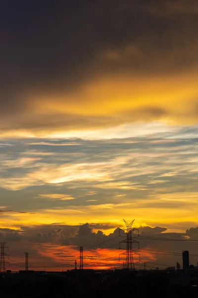 Πόλο Υψηλής Τάσης Σιλουέτα Sunset — Φωτογραφία Αρχείου