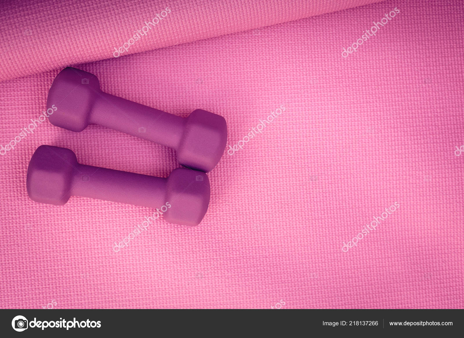 Photo Two Purple Weights Pink Yoga Mat Stock Photo C Artlover