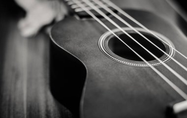 kahverengi bir arka plan bir ukulele portre fotoğrafı