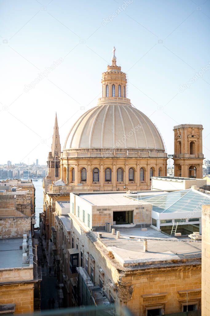Beautiful Aerial View of St. Pauls Cathedral in Valletta. Malta, Valletta.