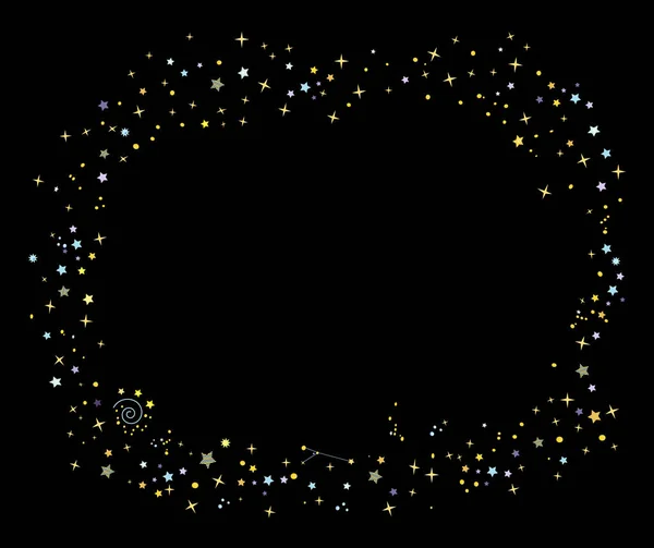 Roztomilý hvězdný prach rám na černém pozadí. Vektorová ilustrace — Stockový vektor