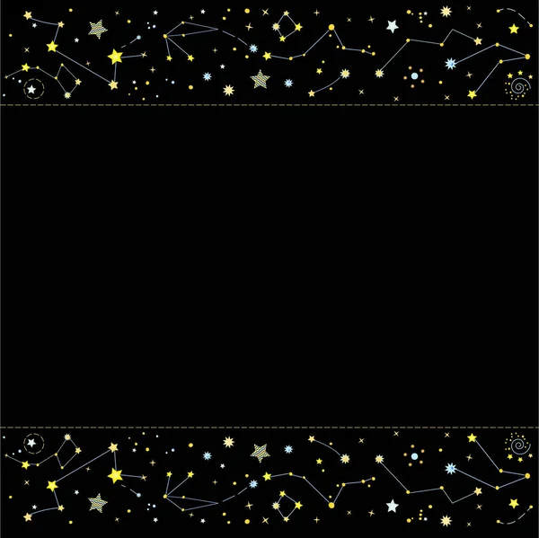 Sfondo stellato nero vettoriale con bordi cosmici e spazio vuoto per il testo. — Vettoriale Stock