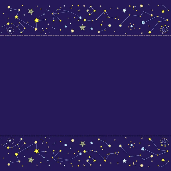 Krásné pozadí se dvěma hranicemi tvořenými souhvězdími izolovanými na modré. Vektorová ilustrace — Stockový vektor