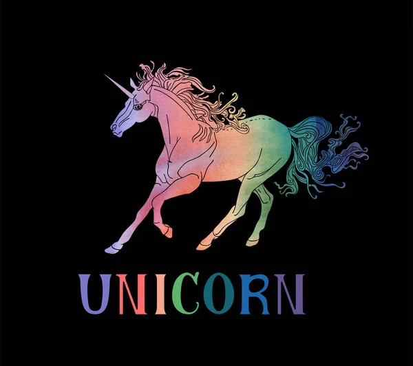 Unicornio skittish dibujado a mano y unicornio de la palabra aislados en el fondo blanco. Ilustración vectorial — Vector de stock