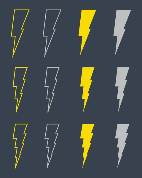 Icônes Noires Éclairage Tonnerre Sur Fond Gris — Image vectorielle
