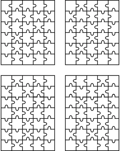 Ilustración Vectorial Cuatro Rompecabezas Blancos Diferentes Piezas Separadas — Vector de stock