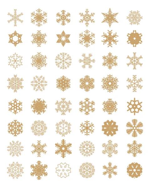 Set Diferentes Copos Nieve Dorados Sobre Fondo Blanco — Vector de stock