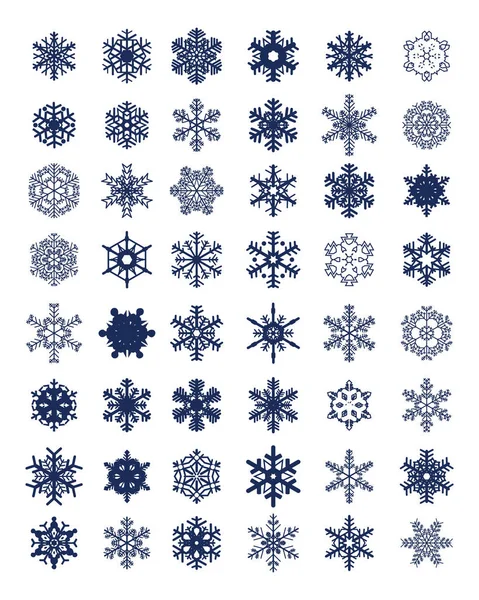 Set Diferentes Copos Nieve Azules Sobre Fondo Blanco — Archivo Imágenes Vectoriales