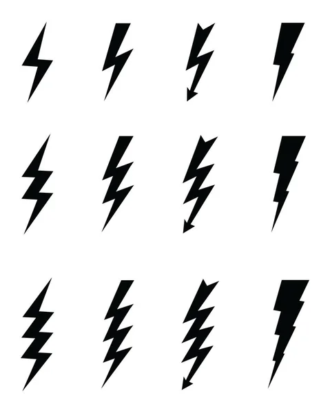 Black Icons Thunder White Background — Stock Vector