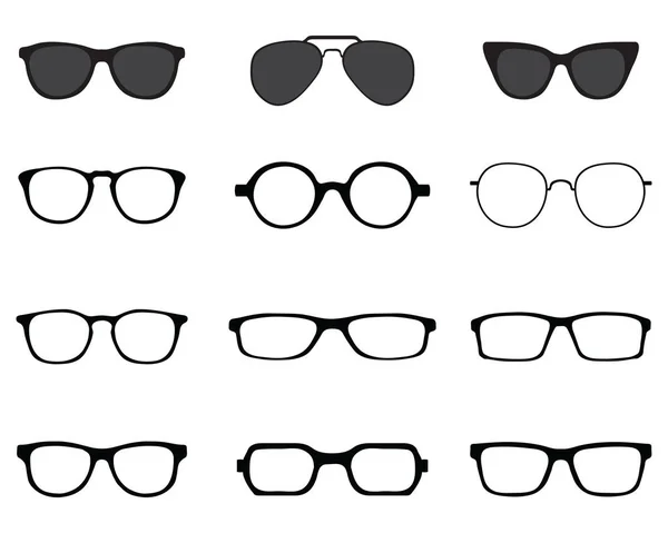 Černé Siluety Různých Brýlí Bílém Pozadí — Stockový vektor
